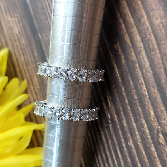 SILVER OVAL CUT CZ ETERNITY BAND - Picture 9 of 9